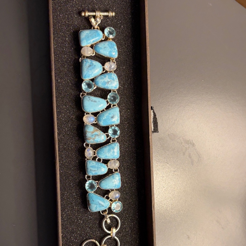 Larimar, moonstone and blue topaz bracelet